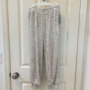Art Class Silver Sequin Jogger Pants Elastic Waist Girls Size Large 10-12 NWT